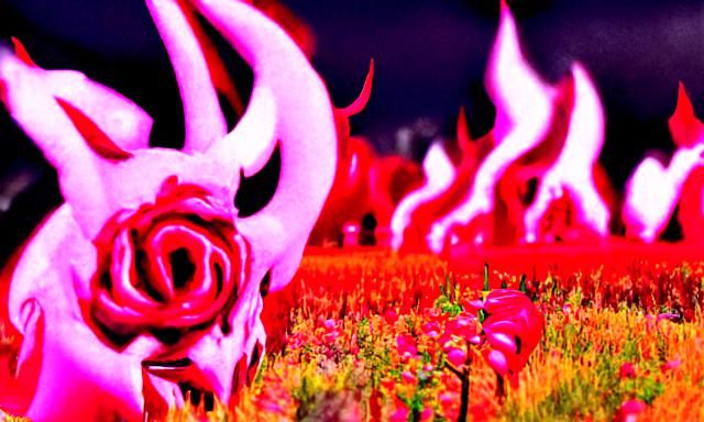 Demonic Figure in Rose Field: Tim Burton Style