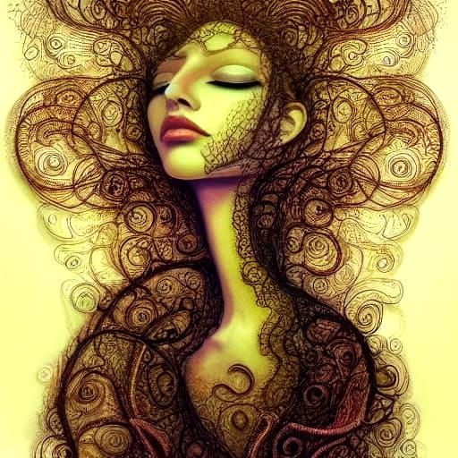 Surreal Woman Portrait with Abstract Floral Elements