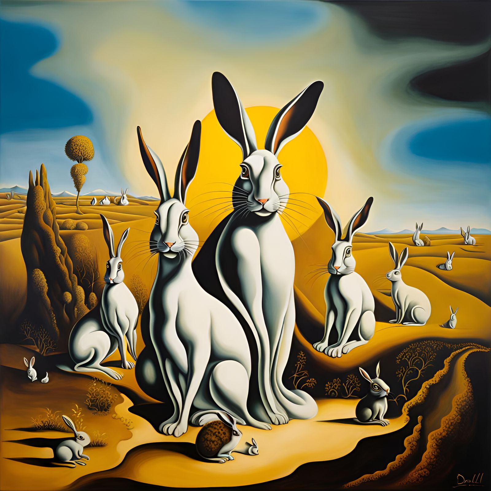 Surreal Rabbits in Melting Dali-esque Landscape