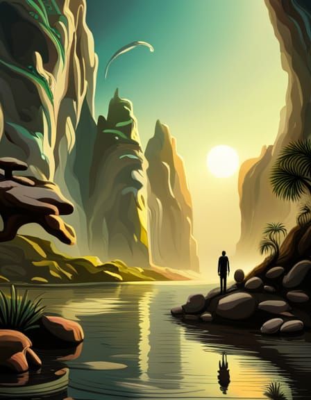 Astral Oasis on Distant Planet: Surreal Alien Vista