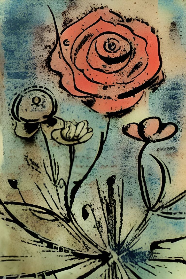 Vintage Garden Scene in Muted Watercolor Style