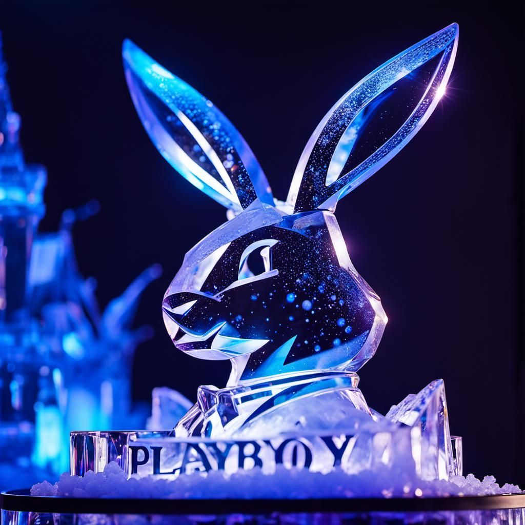 Violet Playboy Logo Ice Sculpture: Hyperrealistic Art