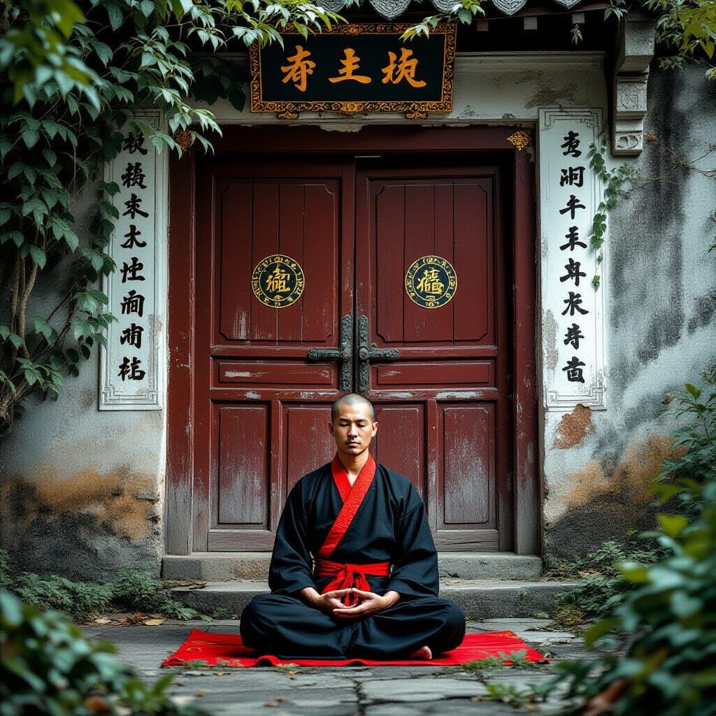 Meditating Thai Man in Abandoned Garden