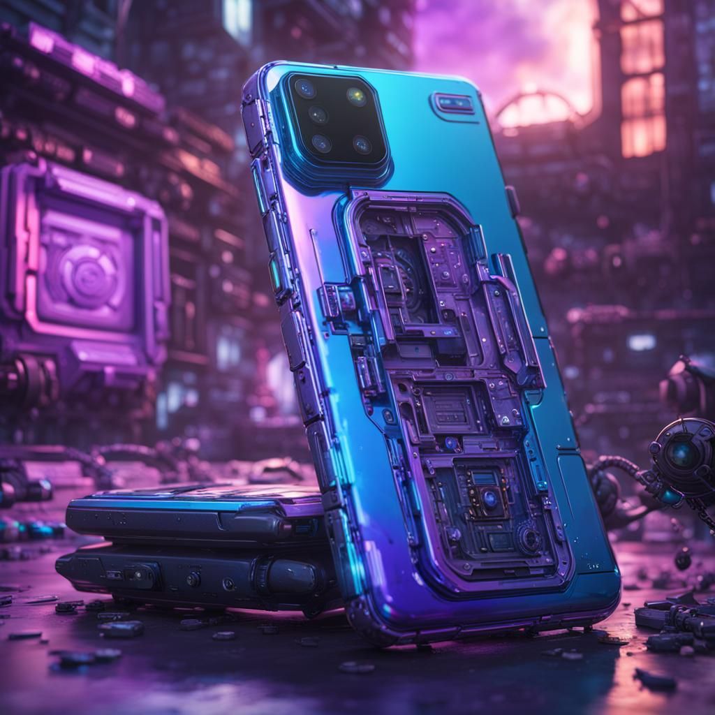 Iridescent Cyberpunk Phone in Detailed Matte Painting