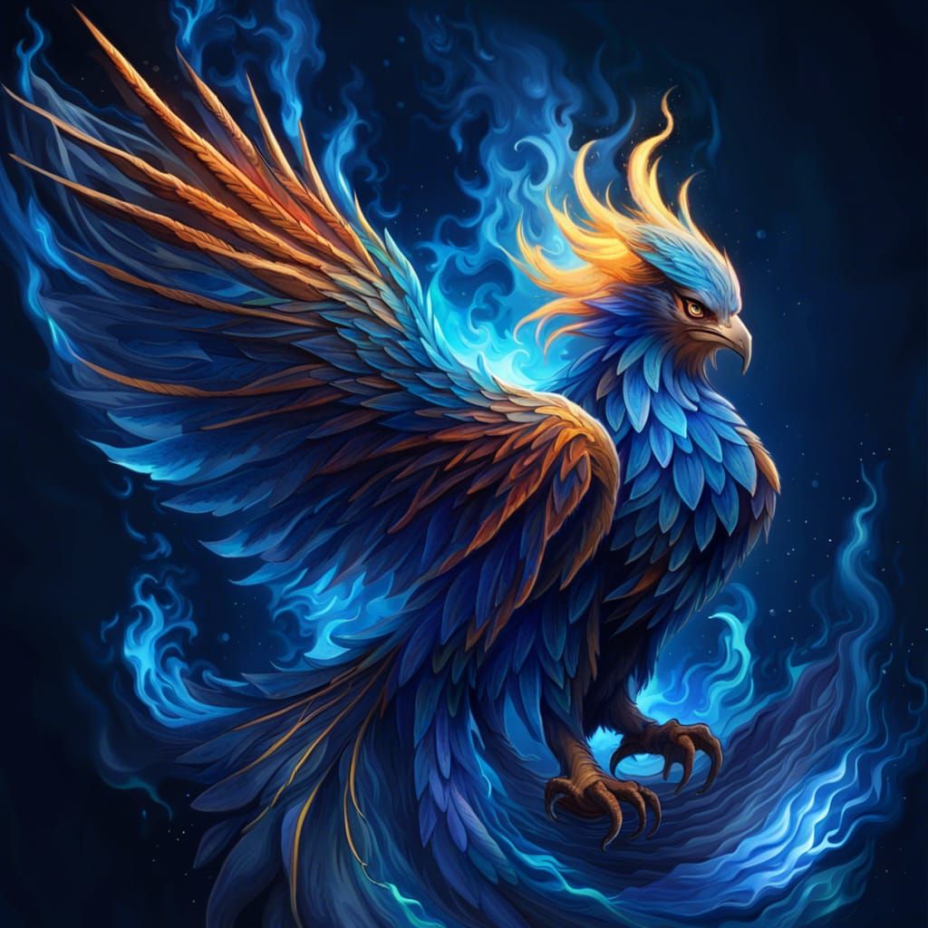 Blue Fire Phoenix Soaring