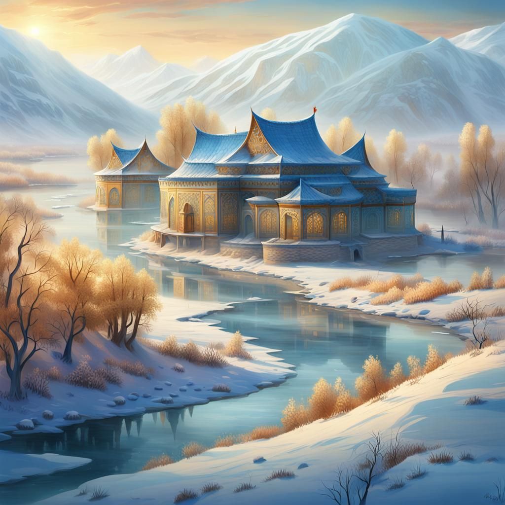 Uzbekistan Village House on Winter Morning: Concept Art