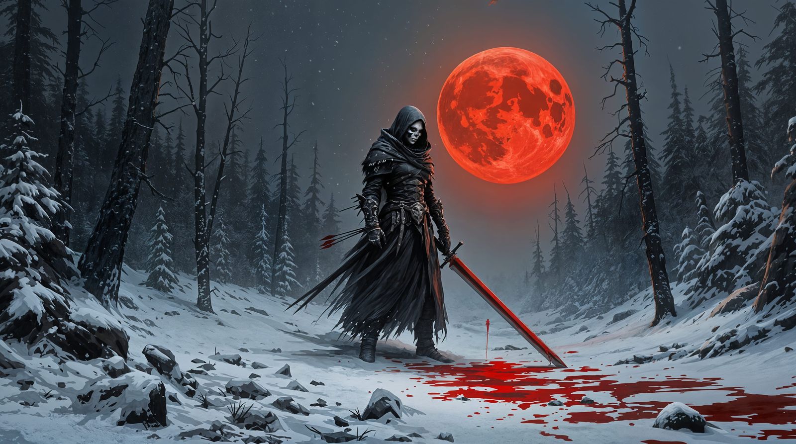 Crimson Warrior in Winter's Isolation