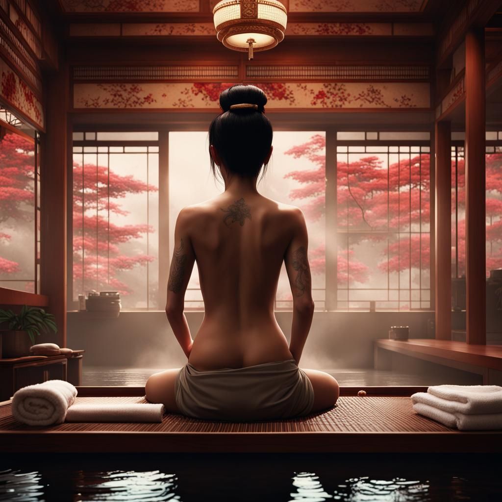 Yakuza Member Relaxing in Bathhouse: Digital Matte Painting