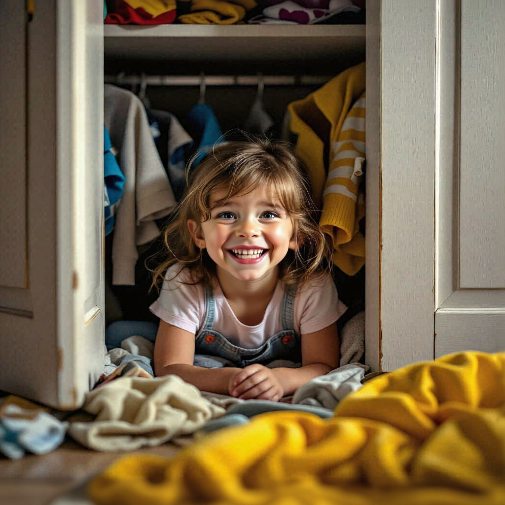 Girl Hides in Closet with Dramatic Lighting