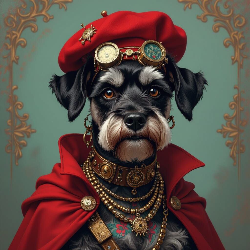 Steampunk Schnauzer with Tattoos in Detailed Matte Painting