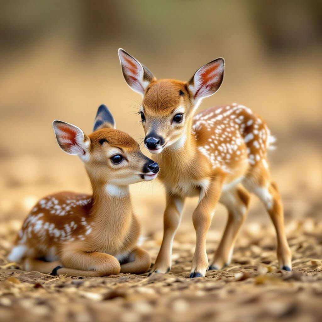 Baby Deer Playing in Meadow