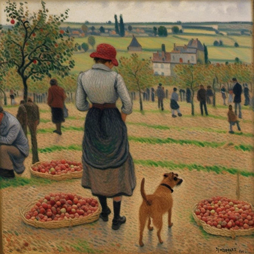 Apple Harvest Scene in Impressionist Style