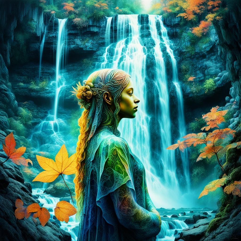 Angelfairy Double Exposure Waterfall Fantasy