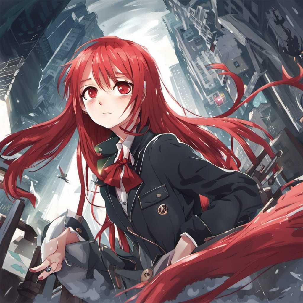 Anime Style: Red Hair Girl with Monster