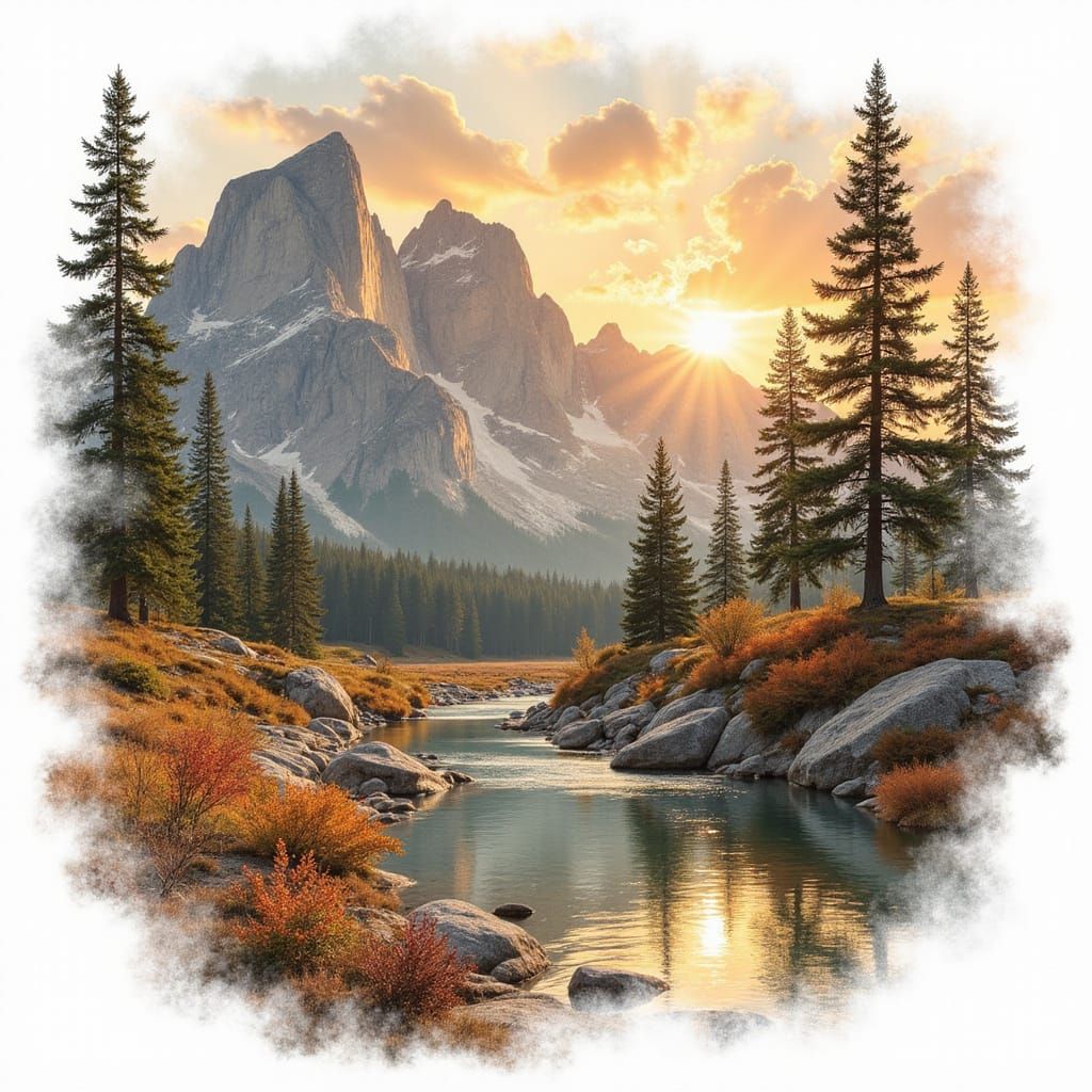 Mountainous Sunset Scene in Vibrant Colors