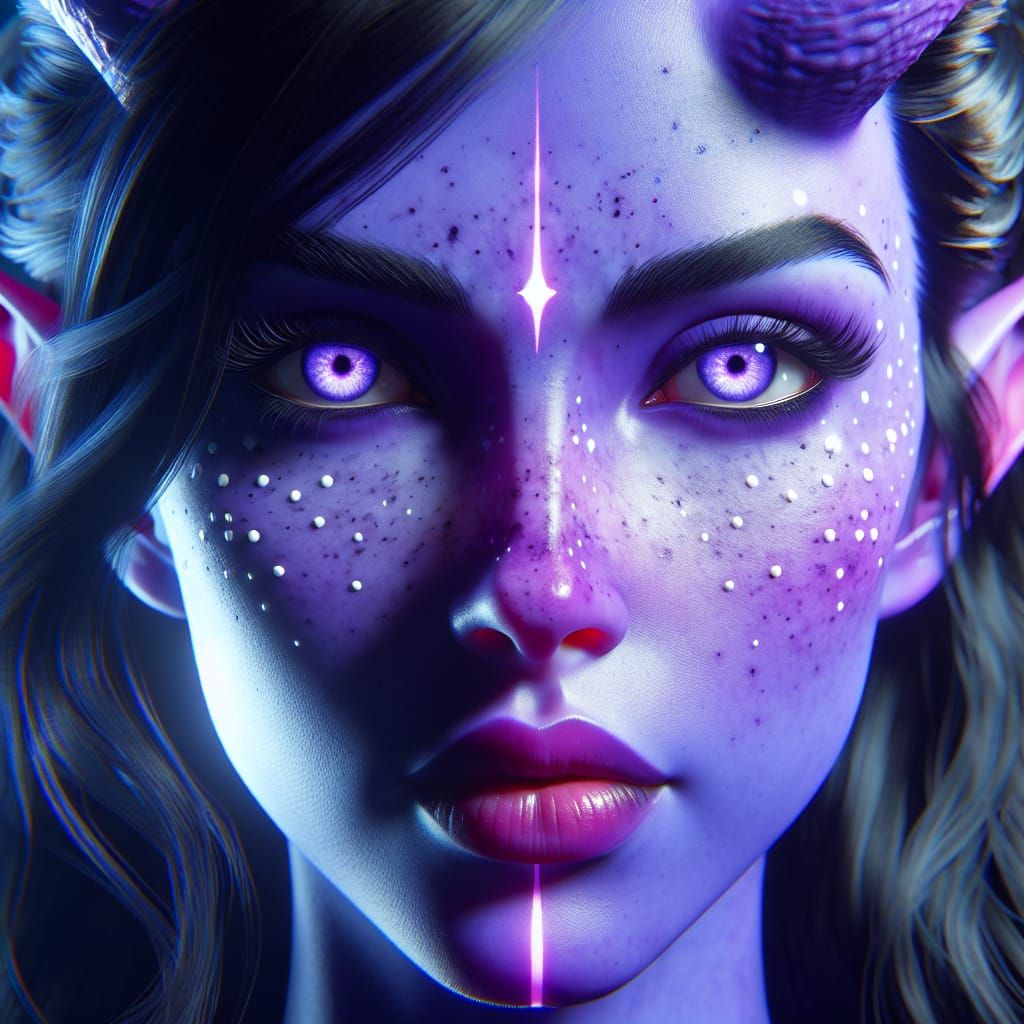 Purple Tiefling Portrait in Trending Splash Art Style