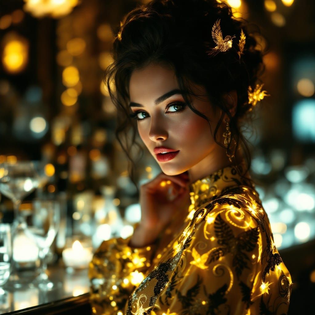 Golden Goddess in Art Nouveau Elegance