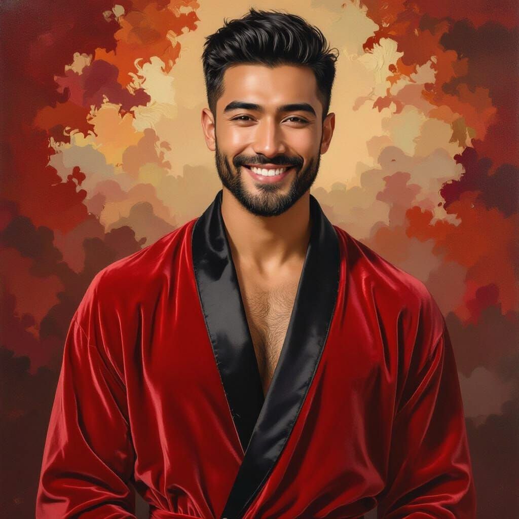 Handsome Man in Velvet Bathrobe, Neo-Impressionist Style