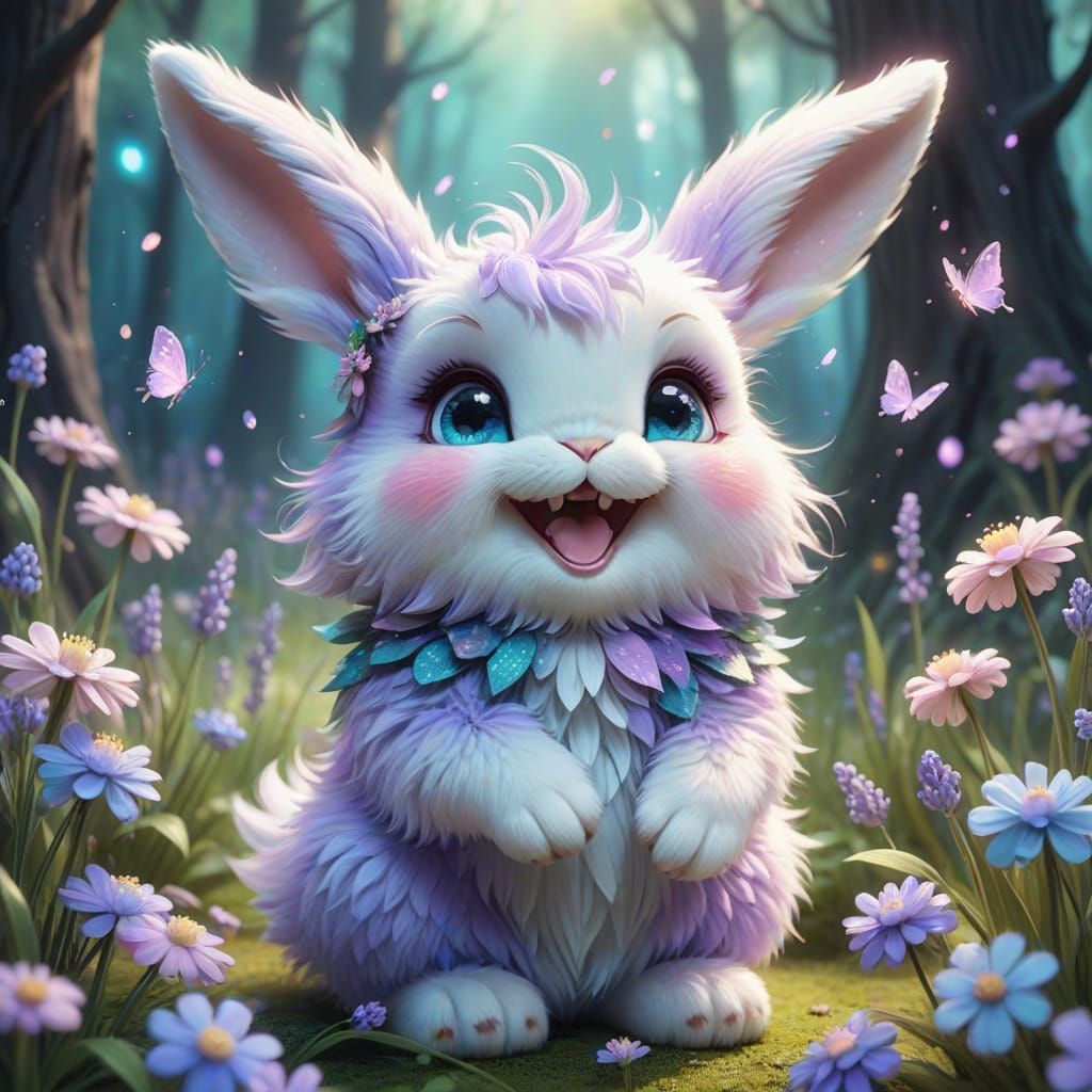 Laughing Fairy Bunny in Enchanted Forest
