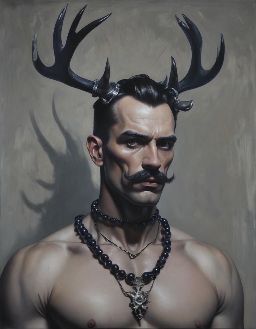 Gothic Dieselpunk Man with Antlers in Cyberpunk Style