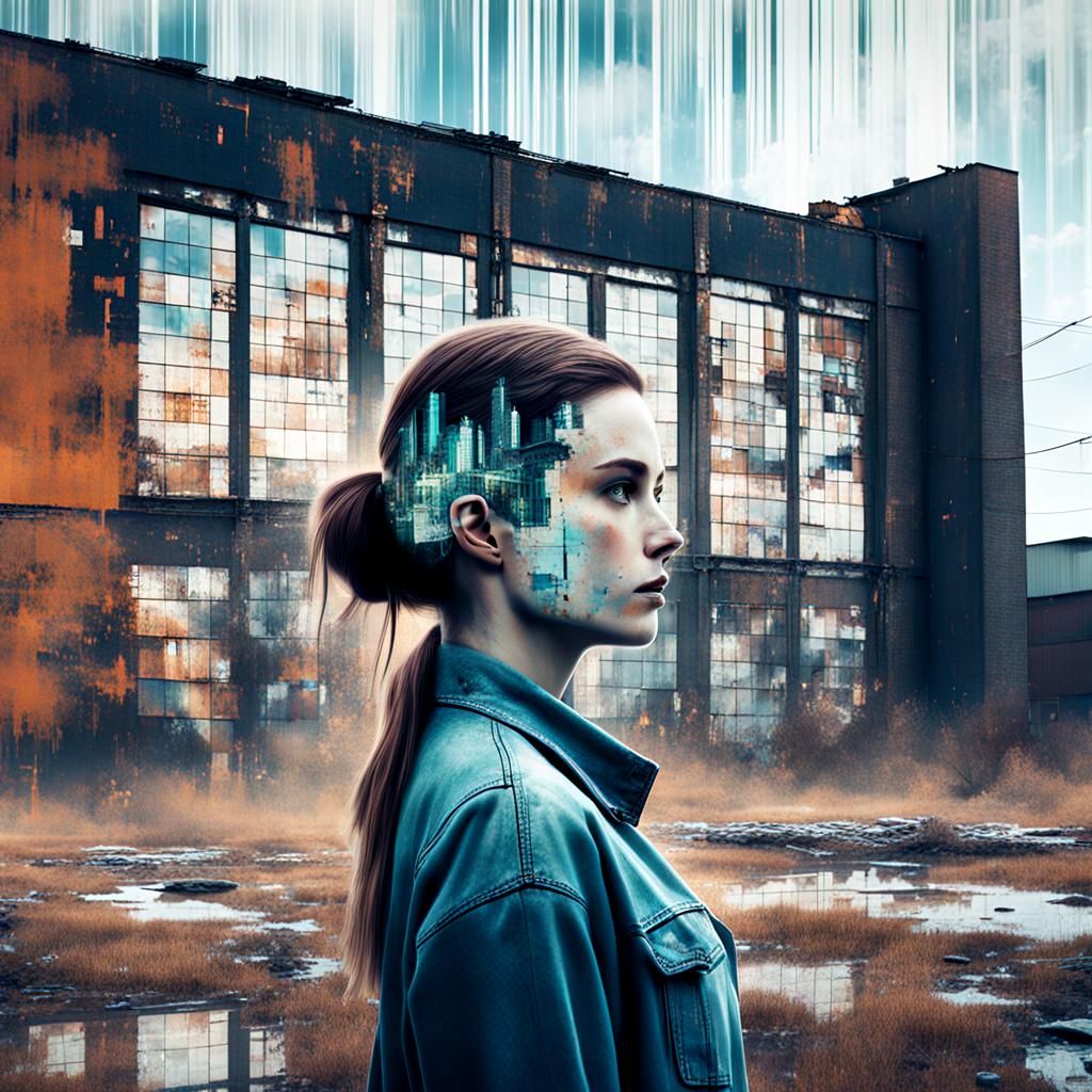 Glitch Artifact-Girl in Abandoned Warehouse