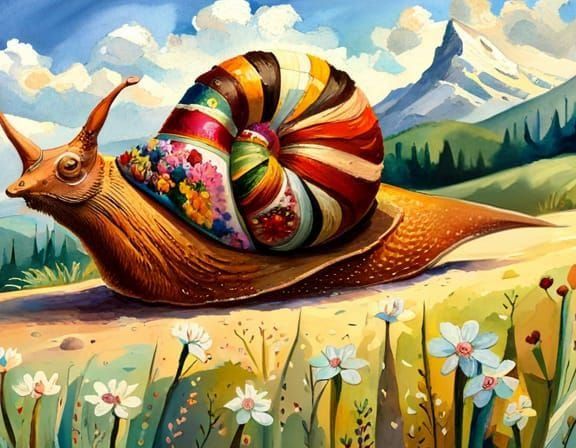 Racing Snail in Gouache Style Masterpiece