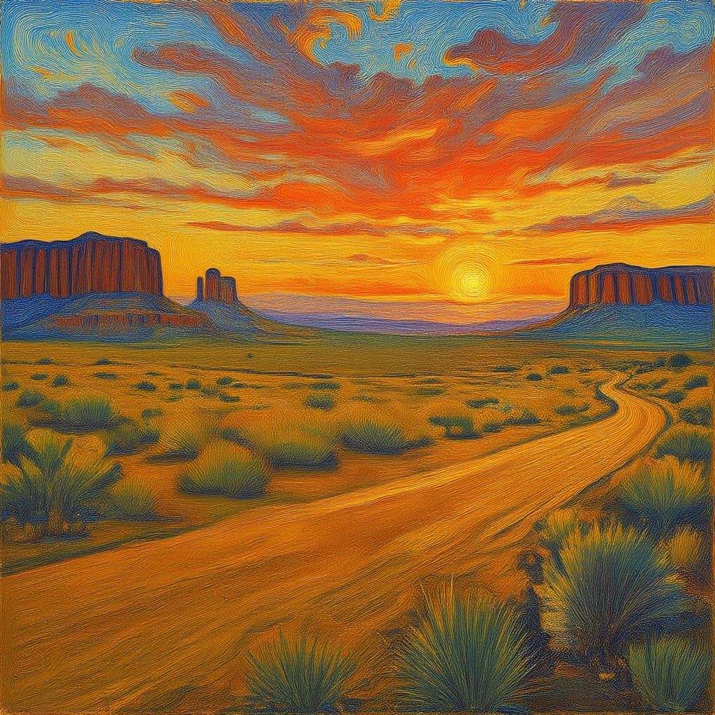 Family Summer Road Trip at Dusk in Old West Landscape