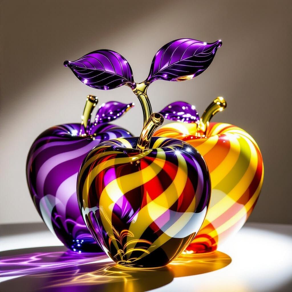 Glass Apple Sculpture with Swirling Patterns