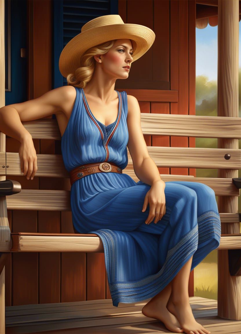 Beautiful Country Woman on Porch Swing: Digital Painting