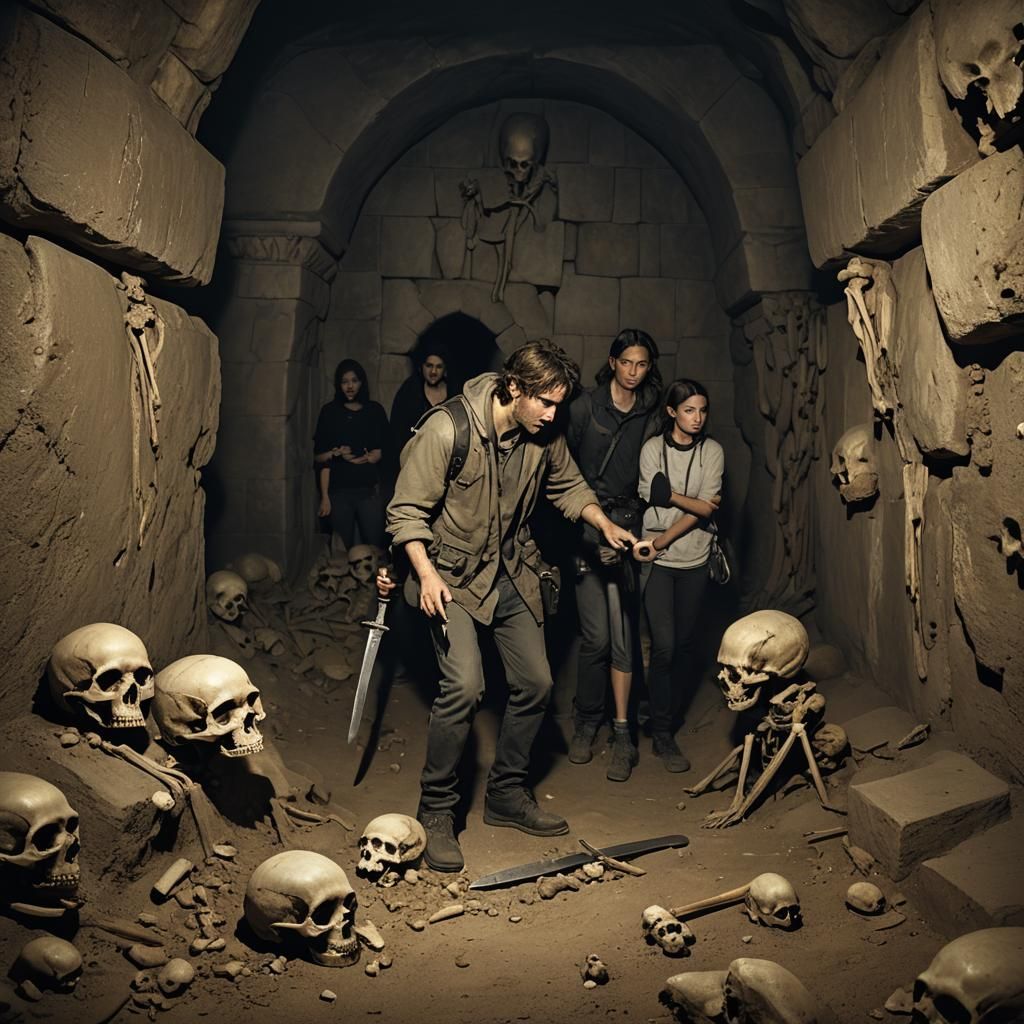 Horror Scene: Creature Hides in Underground Ossuary