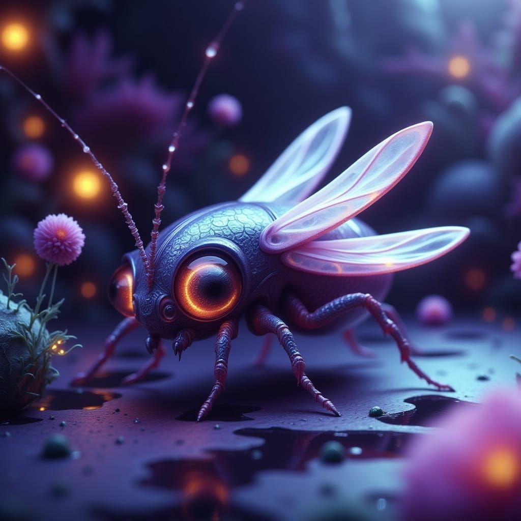 Iridescent Cockroach with Spider Wings in Dreamscape