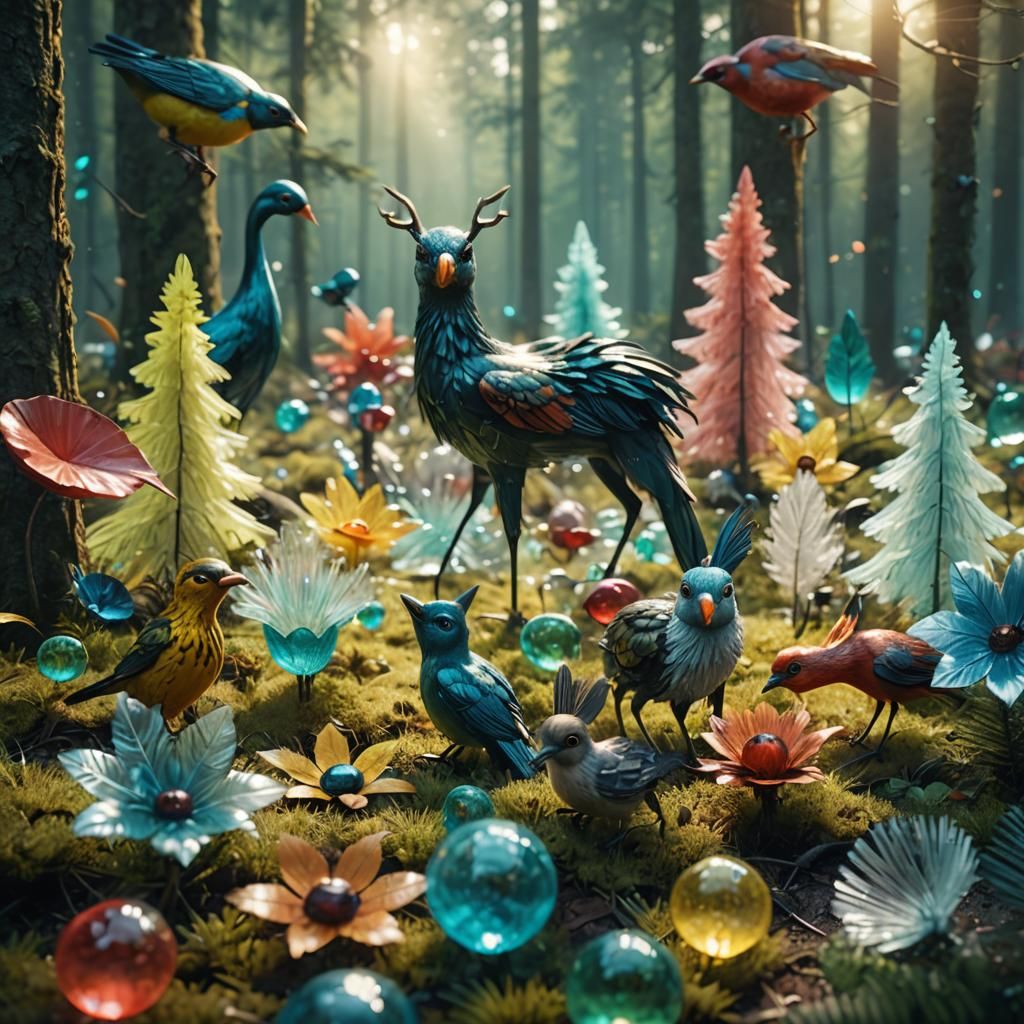 Enchanted Glass Forest: Hyper-Realistic Digital Art