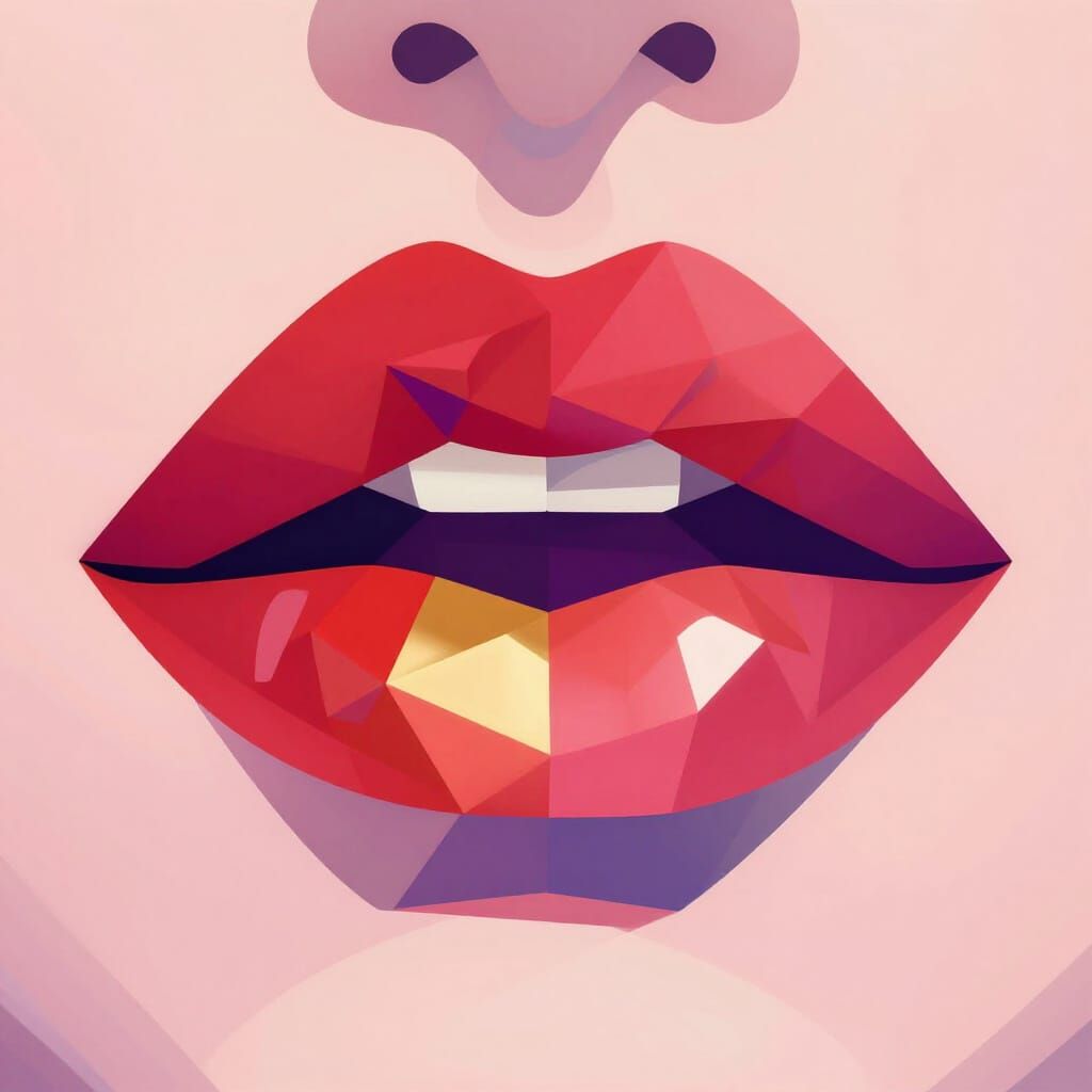 Geometric Lips Abstract Art in Bold Colors