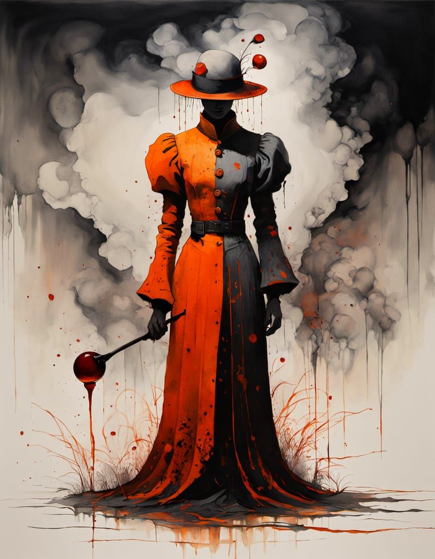 Witch Queen of Hearts in Surreal Ink Painting