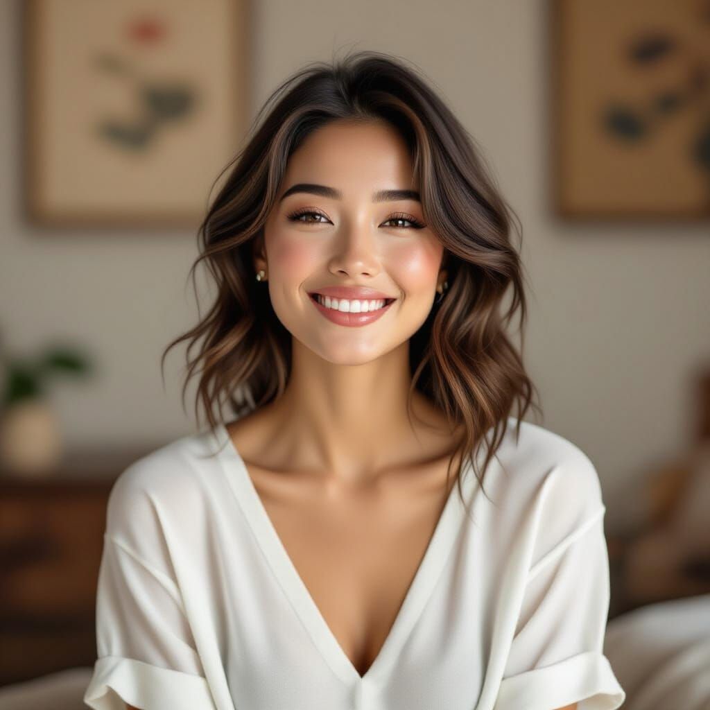 Serene Woman Experiencing Euphoria in Digital Painting Style