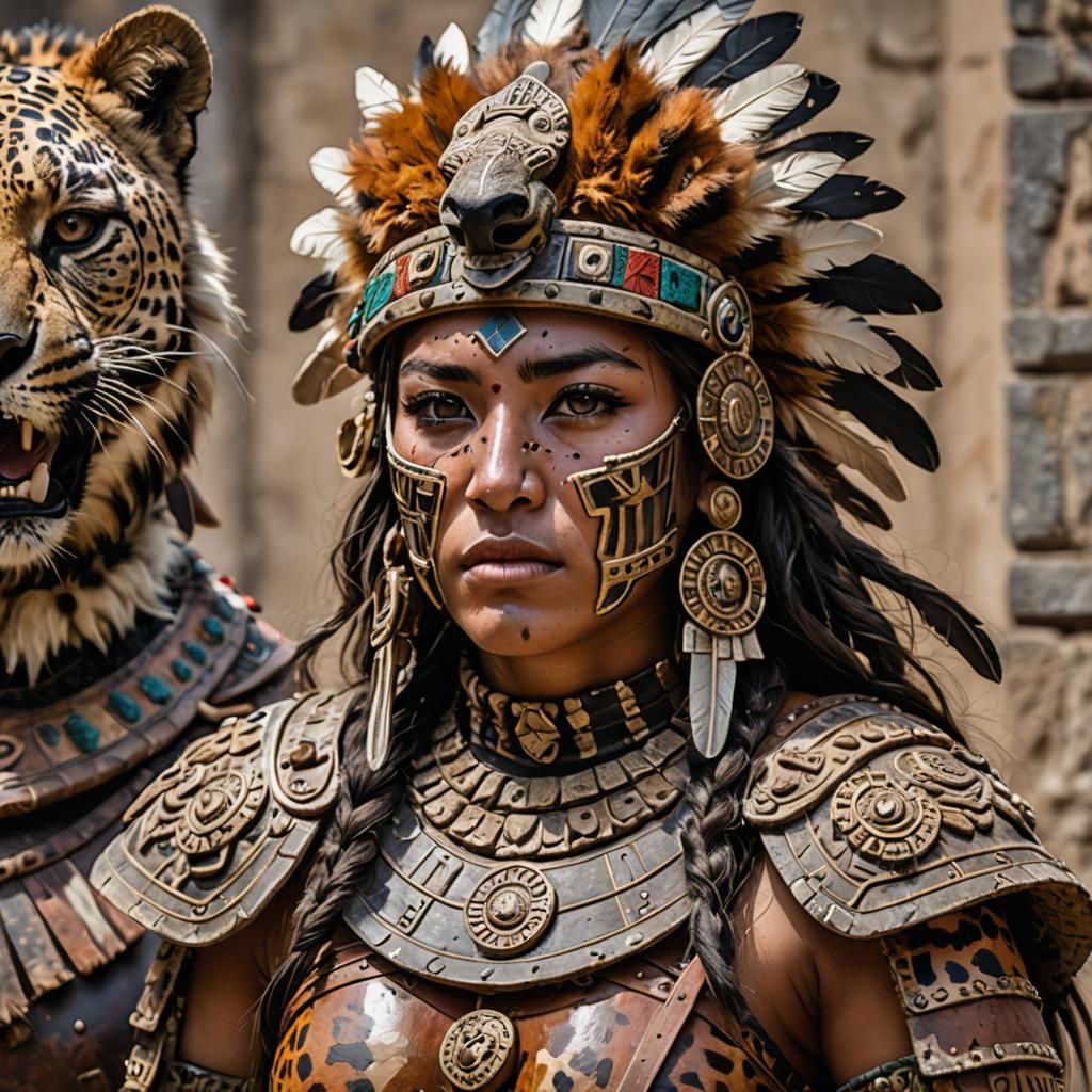 Aztec Warrior in Medieval Armor with Death Whistle