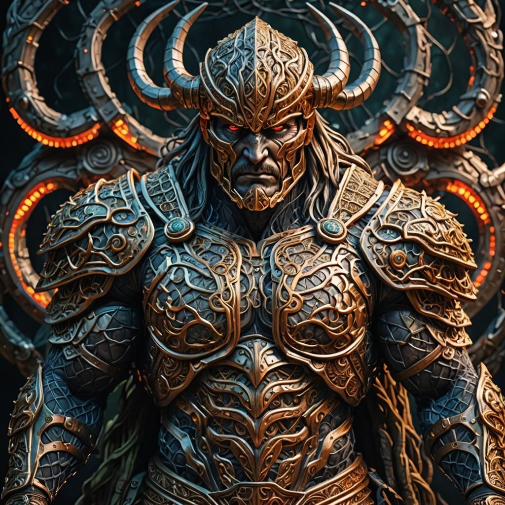 Muscular Armored Slavic God in Organic 3D Mesh