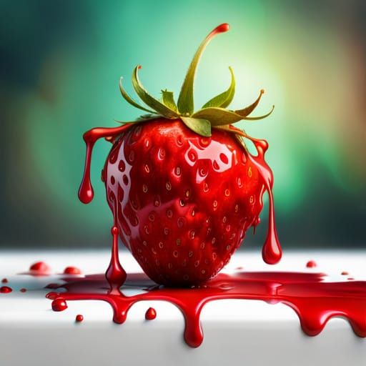 Juicy Strawberry Dripping with Red Paint