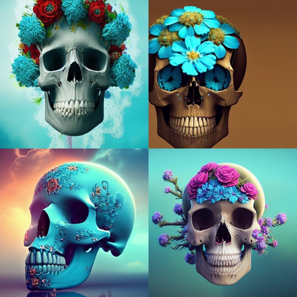 Flowering Skull with Turquoise Blossoms