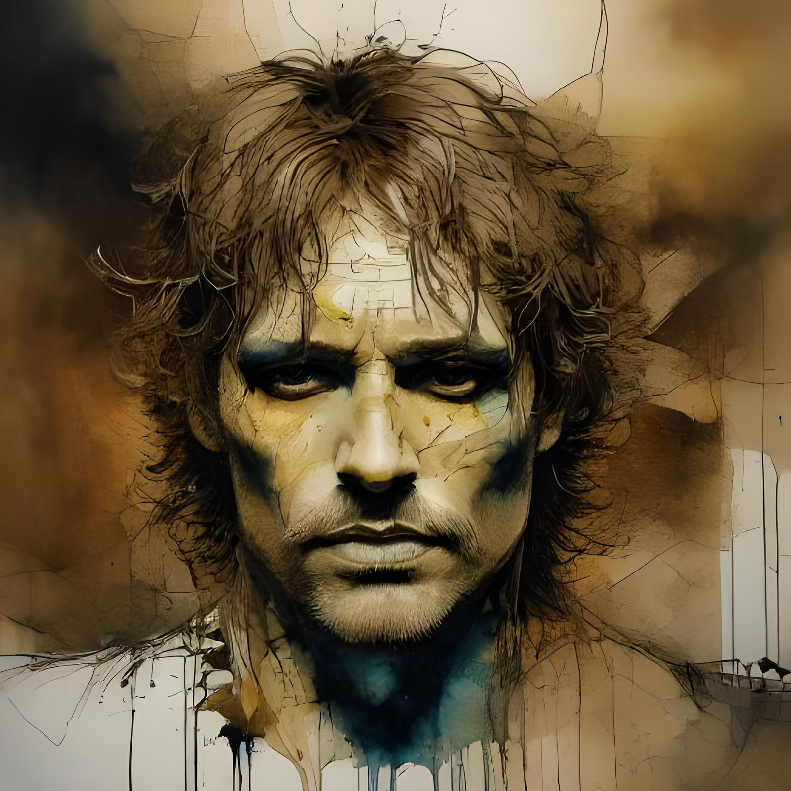 Golden Inkblot Man in Guillermo del Toro Style