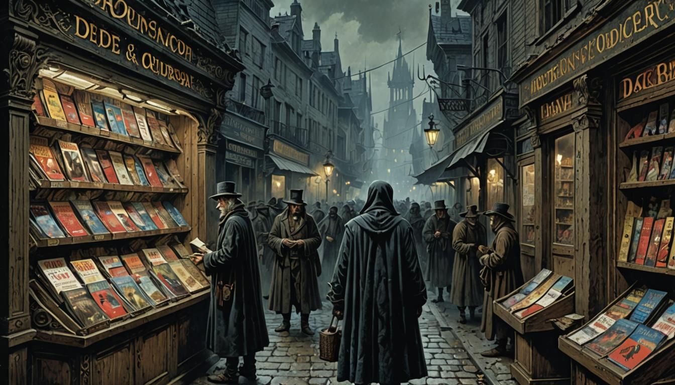 Horror Magazine Cover at Newsstand in Doré Style