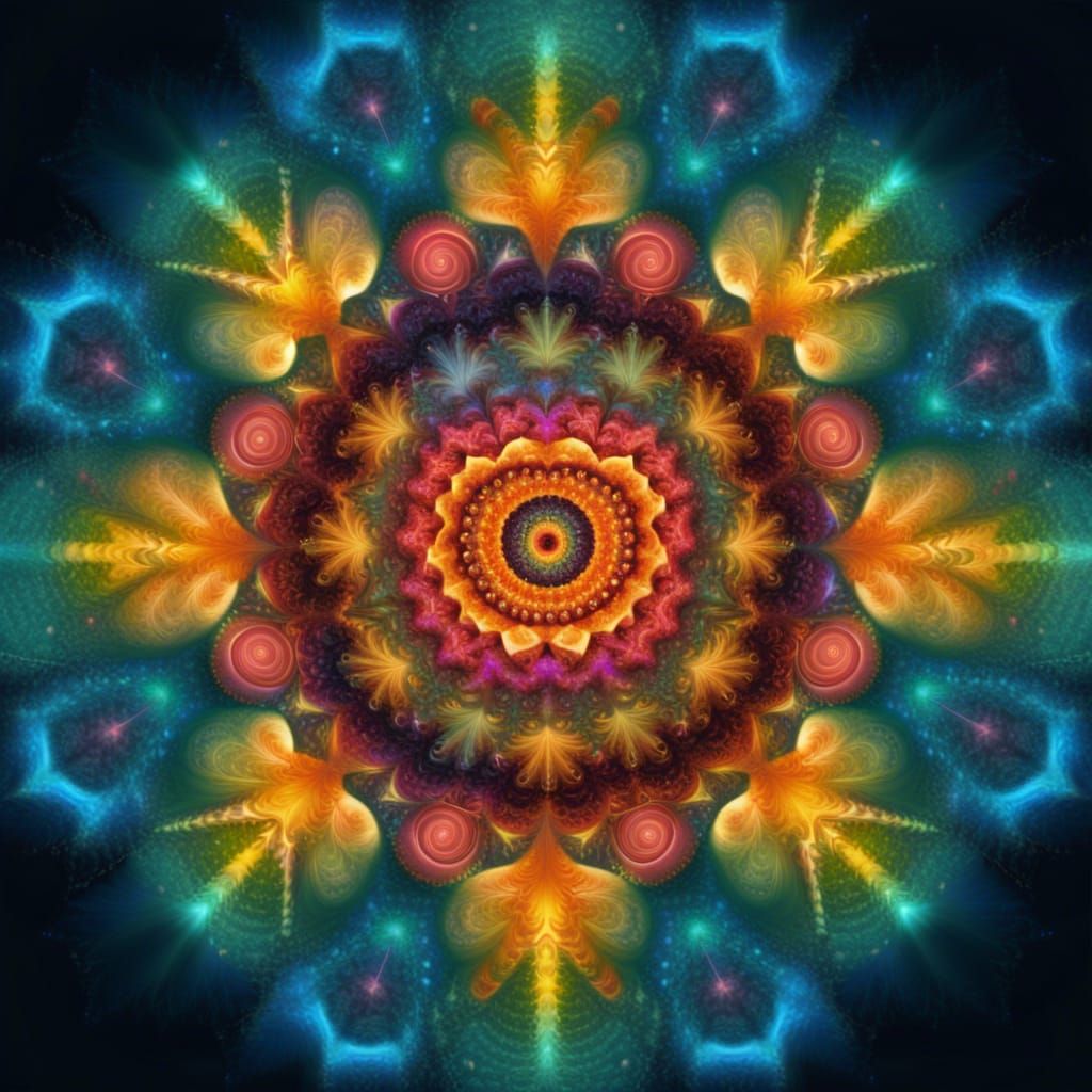 Bright Mandala Fractal in Spiral Galaxy