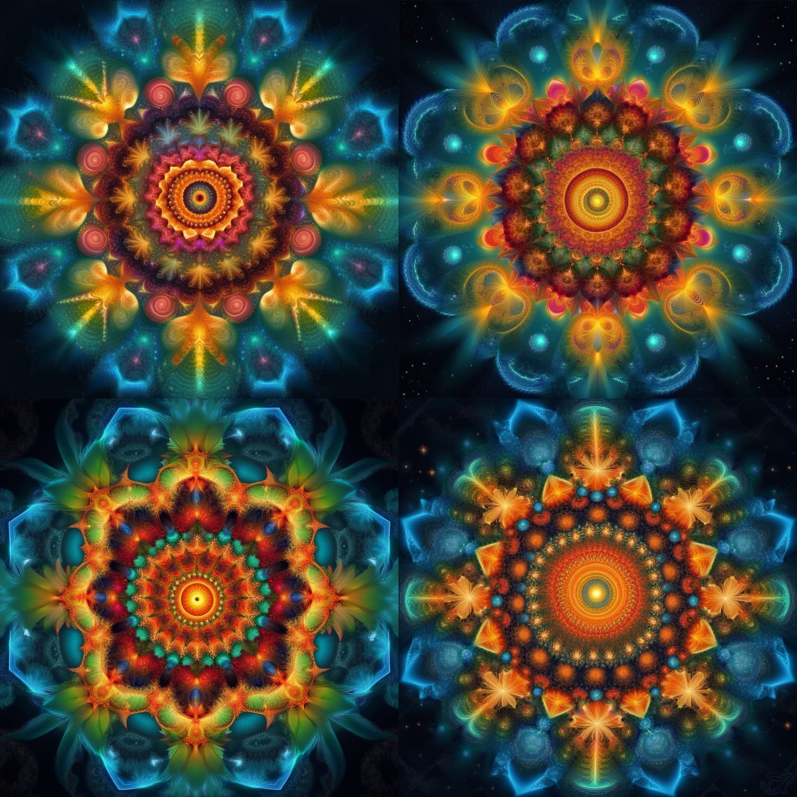 Mandala Fractal in Spiral Galaxy, Bright Colors