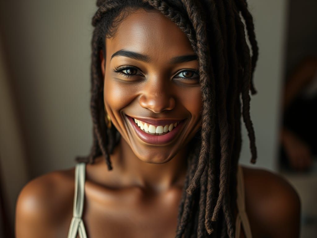 Cheerful Woman with Dreadlocks Portrait