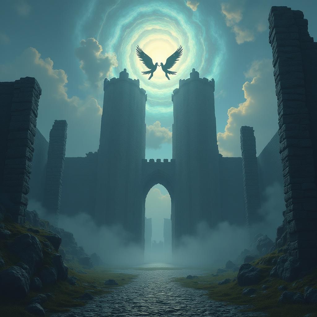 Angels Descend on Misty Irish Castle Ruins