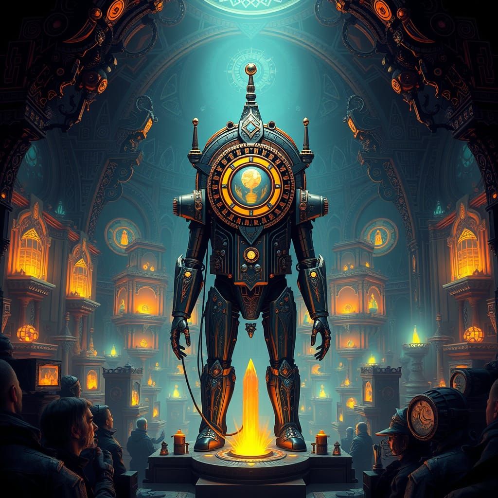 Art Deco Automaton Guards Glowing Underground Treasure Chamb...