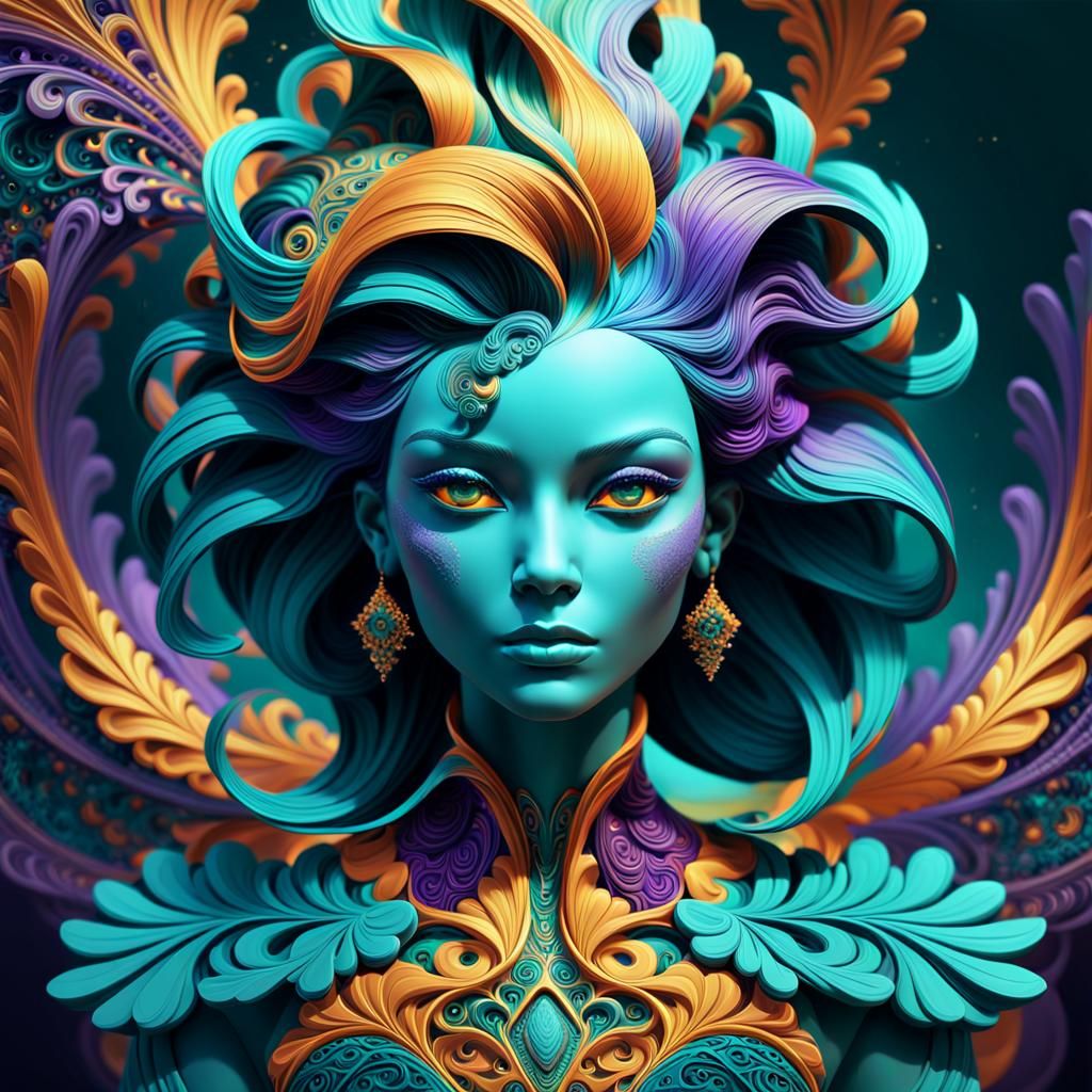 Fractal Hair Female Bust: Digital Fantasy Art