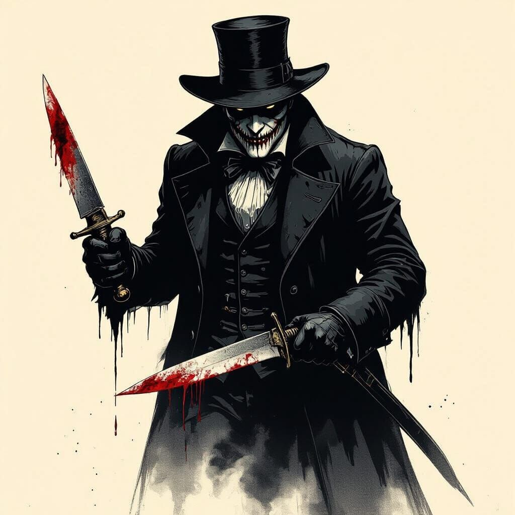 Menacing Jack the Ripper with Bloody Knife
