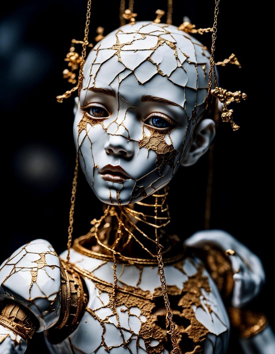 Kintsugi Doll: Shattered Porcelain Reborn in Gold