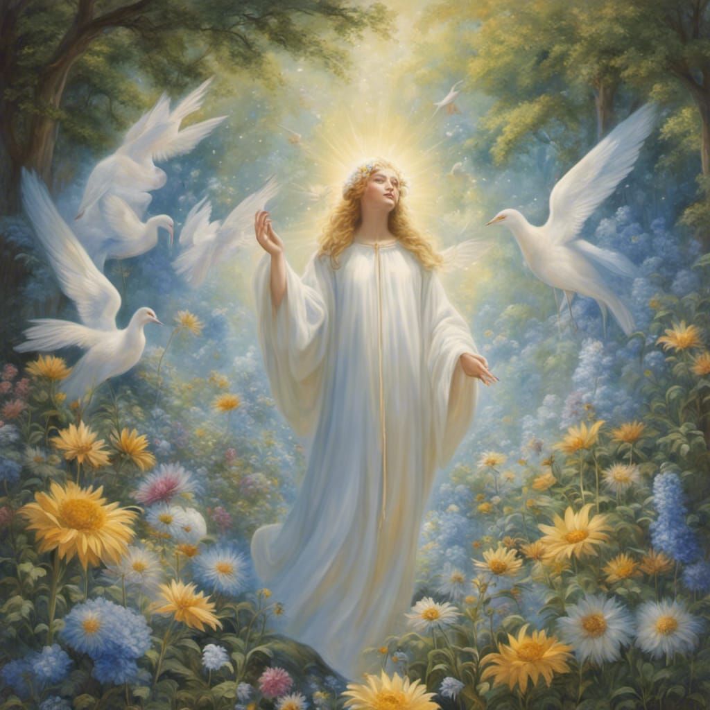 Ethereal Beings in a Sunlit Garden World